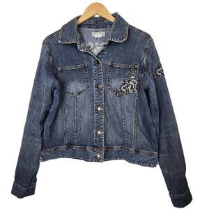 Zena Jeans blue jacket embroidered floral size XL